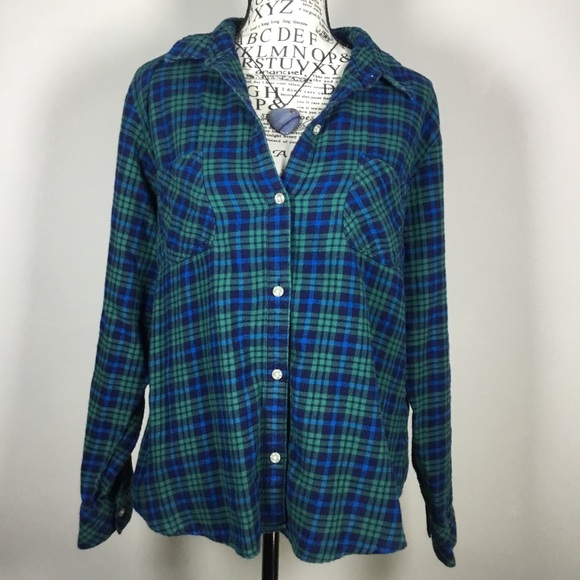 Riders Lee plaid shirt button down blue green western country chores rodeo sz L - Picture 1 of 7
